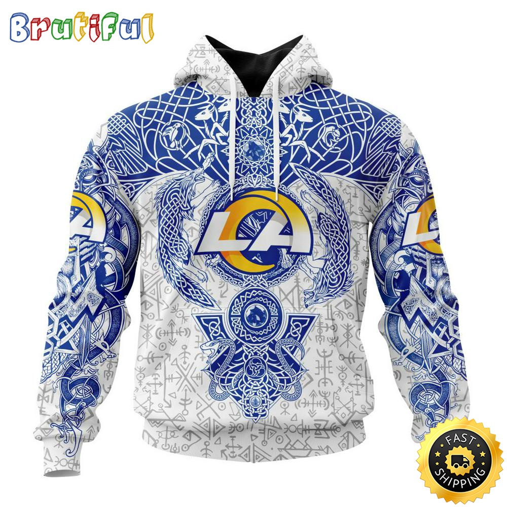 Personalized NFL Los Angeles Rams Hoodie Norse Viking Symbols All Over Print 3D Hoodie irhqjg