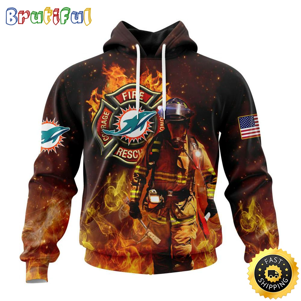 Personalized NFL Miami Dolphins Hoodie Honor Firefighters First Responders All Over Print 3D Hoodie jhtngu