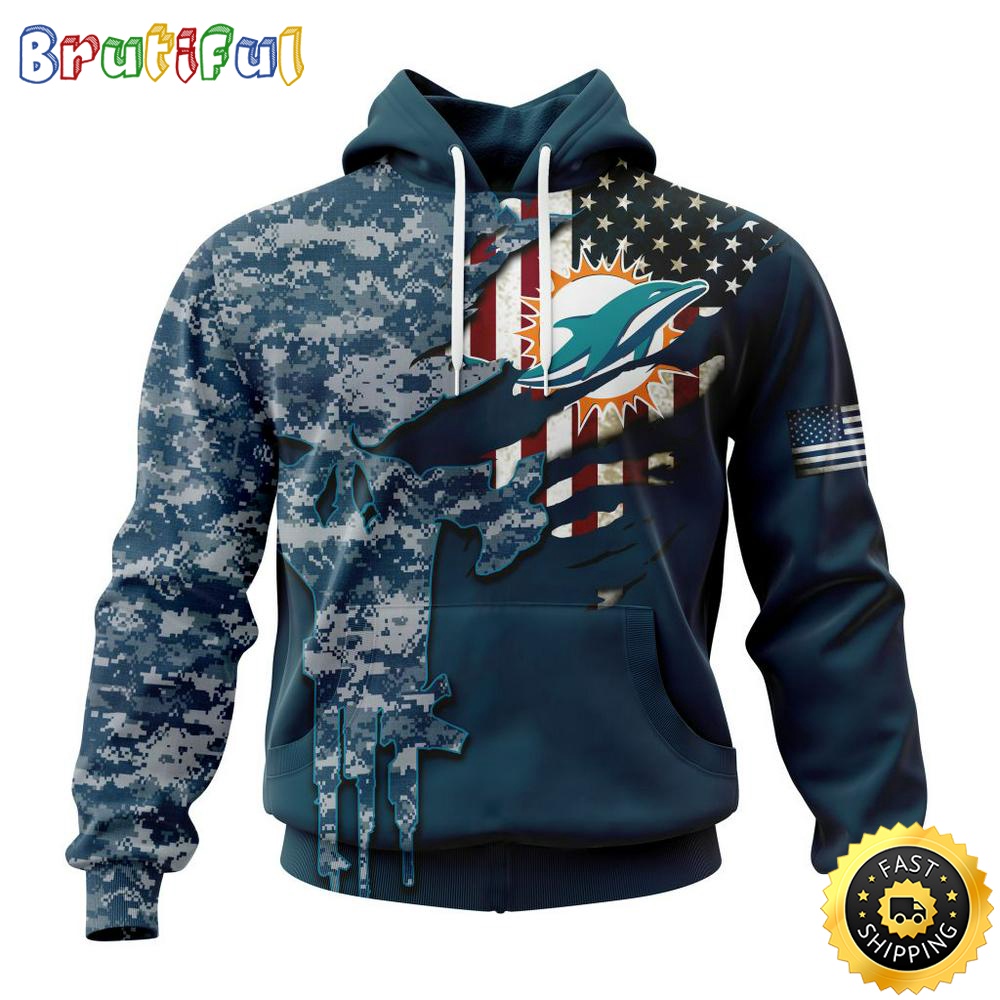 Personalized NFL Miami Dolphins Hoodie Special Navy Camo Veteran Design 3D Hoodie Unisex Hoodie zic3fd