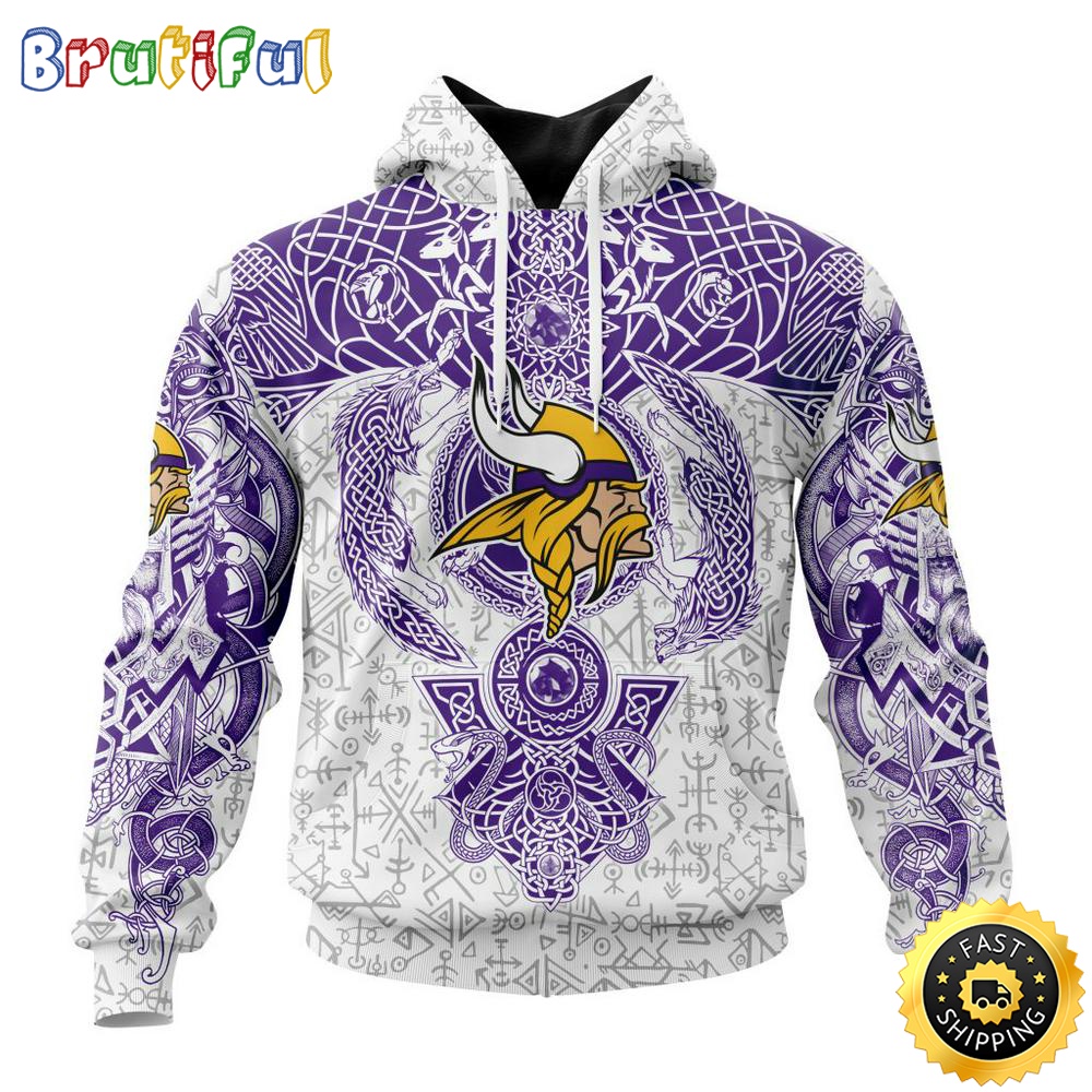 Personalized NFL Minnesota Vikings Hoodie Norse Viking Symbols All Over Print 3D Hoodie uk5m0y