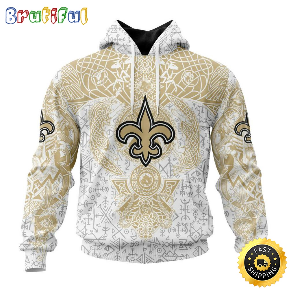 Personalized NFL New Orleans Saints Hoodie Norse Viking Symbols All Over Print 3D Hoodie pdara8