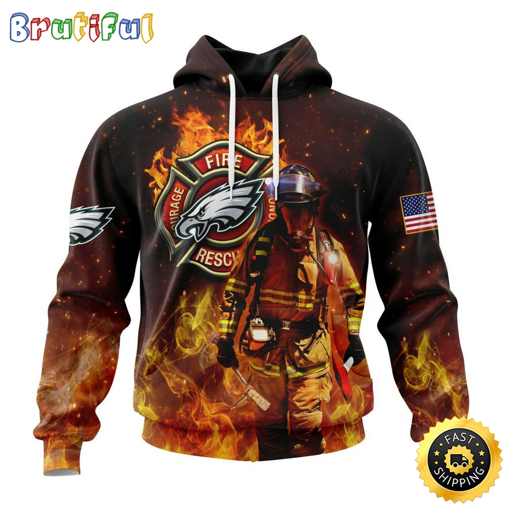 Personalized NFL Philadelphia Eagles Hoodie Honor Firefighters First Responders All Over Print 3D Hoodie gfqtdf