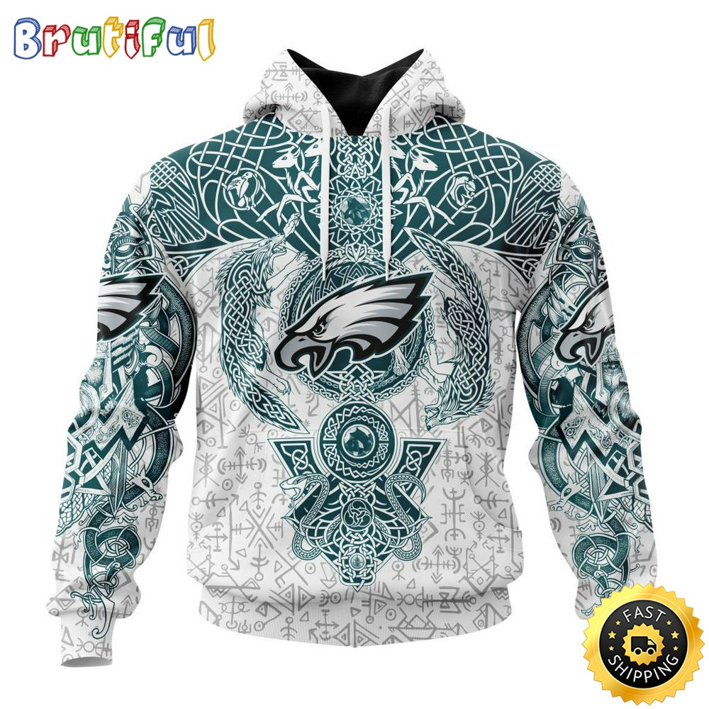 Personalized NFL Philadelphia Eagles Hoodie Norse Viking Symbols All Over Print 3D Hoodie i2ymlz