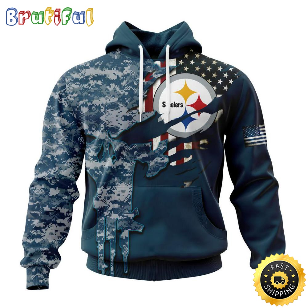 Personalized NFL Pittsburgh Steelers Hoodie Special Navy Camo Veteran Design 3D Hoodie Unisex Hoodie aopiwn