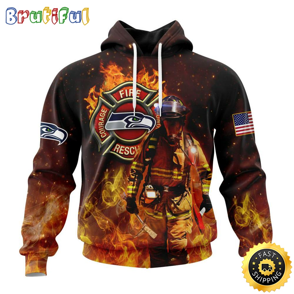 Personalized NFL Seattle Seahawks Hoodie Honor Firefighters First Responders All Over Print 3D Hoodie sshhev