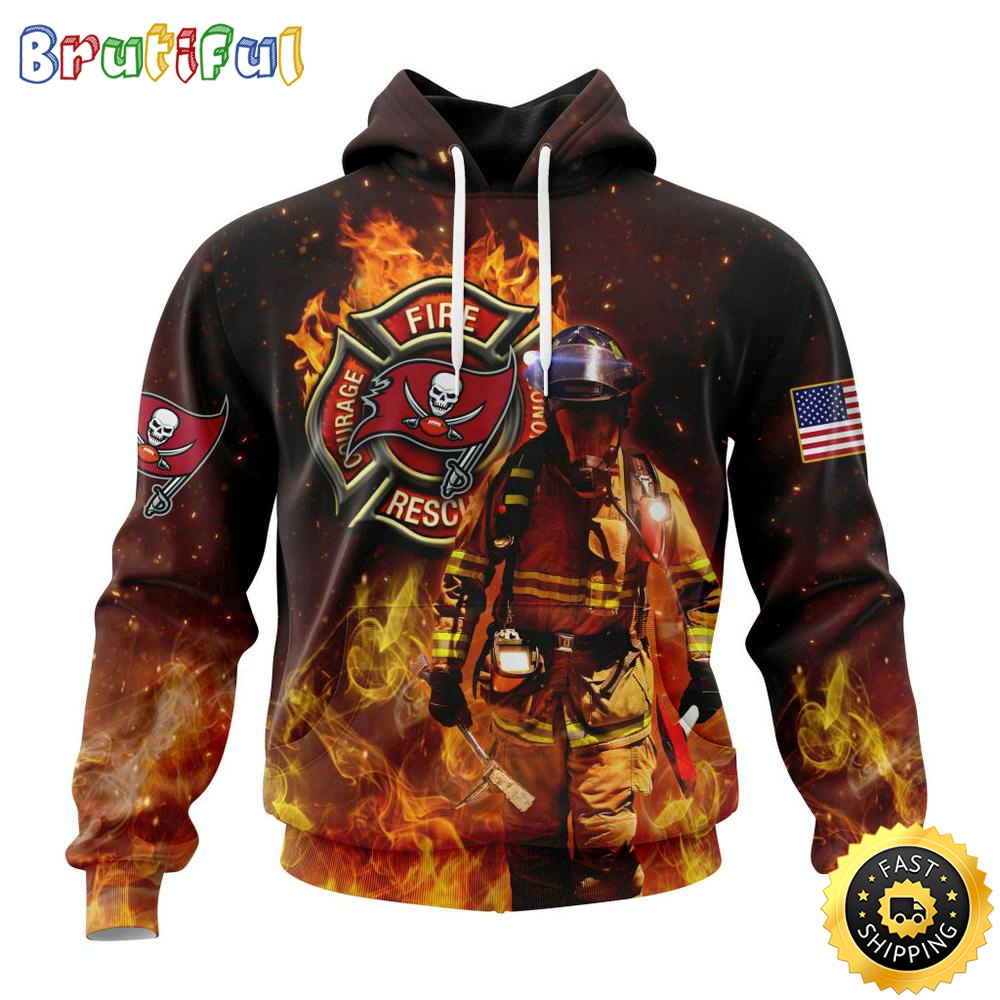 Personalized NFL Tampa Bay Buccaneers Hoodie Honor Firefighters First Responders All Over Print 3D Hoodie mwokop