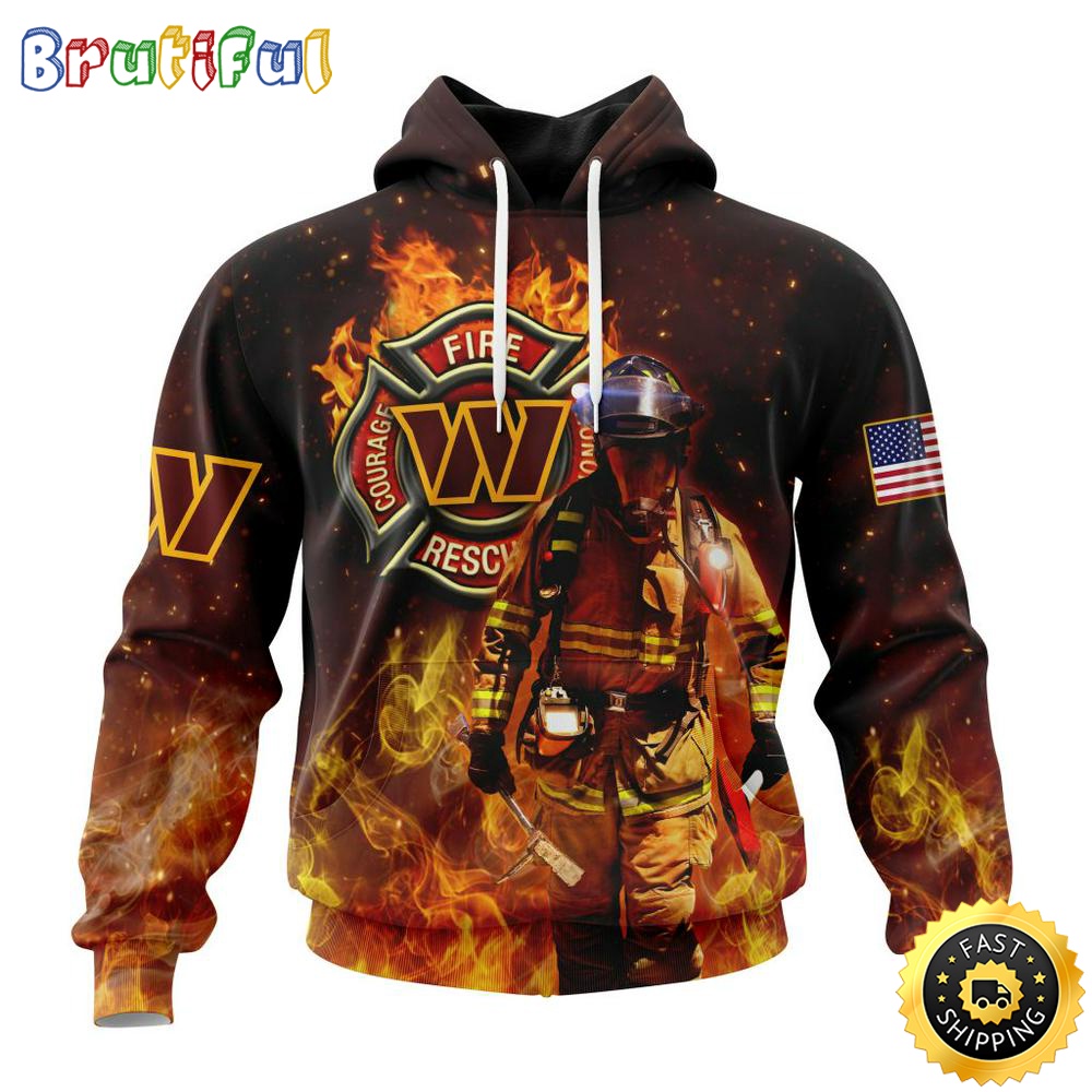 Personalized NFL Washington Commanders Hoodie Honor Firefighters First Responders All Over Print 3D Hoodie lofuja