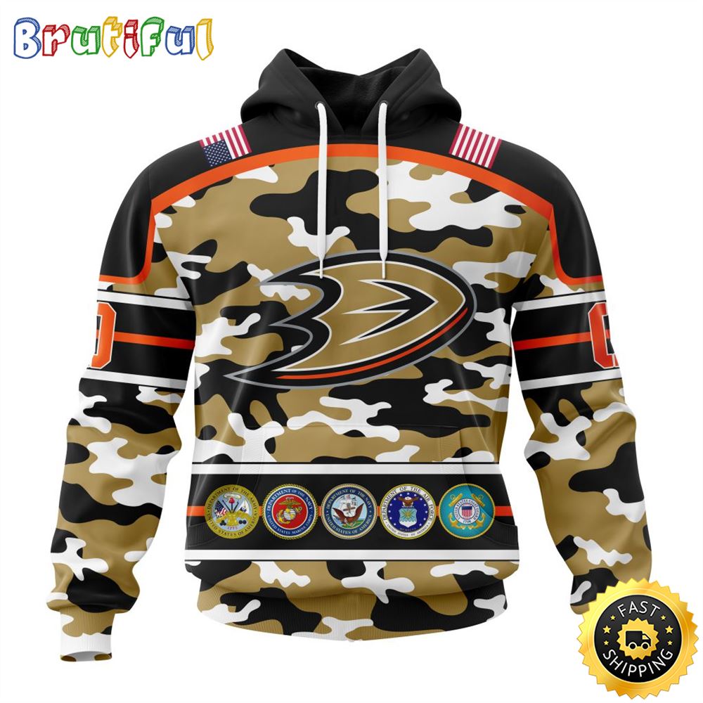 Personalized NHL Anaheim Ducks With Camo Team Color And Military Force Logo All Over Print 3D Hoodie Unisex Hoodie Tshirt Sweatshirt 1 lvxlbl