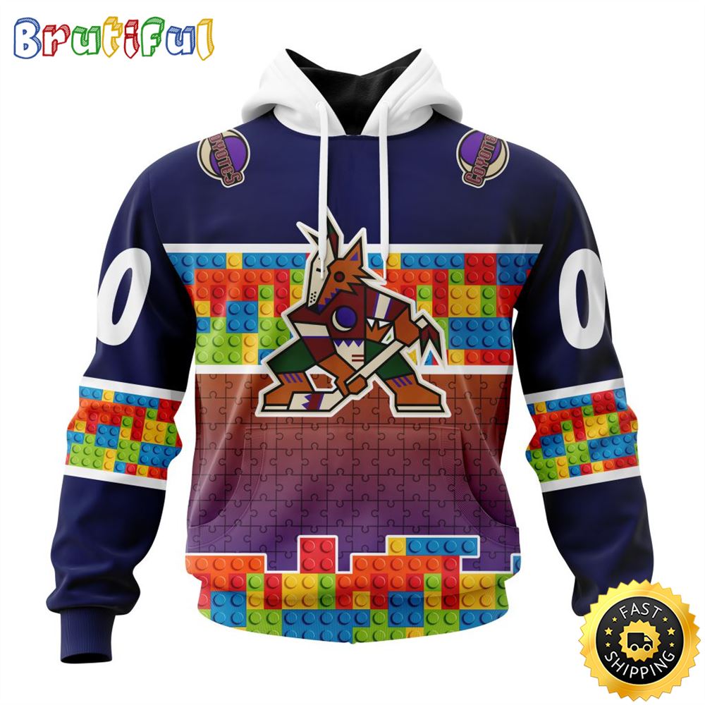 Personalized NHL Arizona Coyotes All Over Print 3D Hoodie Autism Awareness Design Unisex Hoodie 1 ogsqaw