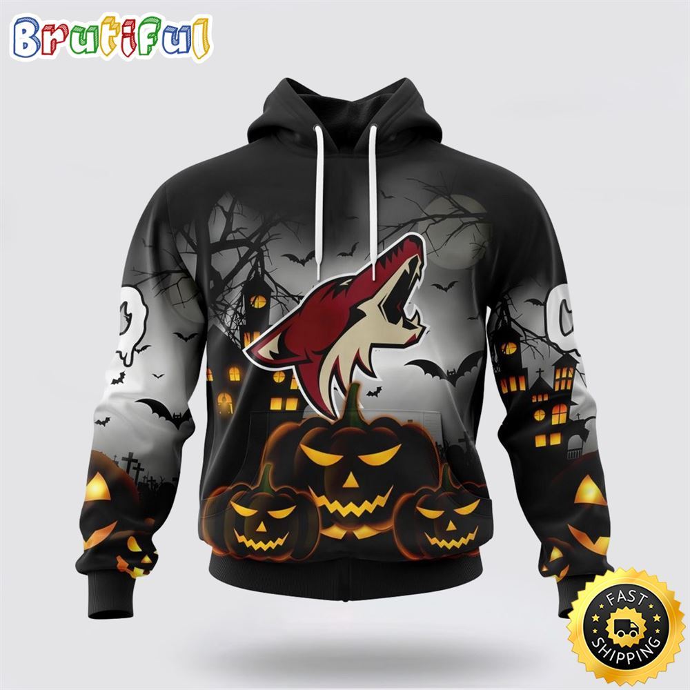 Personalized NHL Arizona Coyotes All Over Print 3D Hoodie Special Design Pumpkins For Halloween 1 p2khod