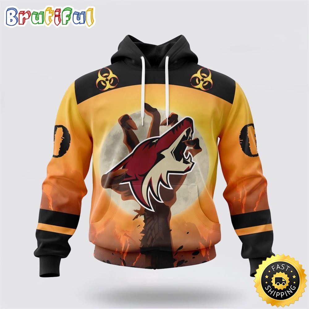 Personalized NHL Arizona Coyotes All Over Print 3D Hoodie Special Zombie Design For Halloween 1 ajk9hx