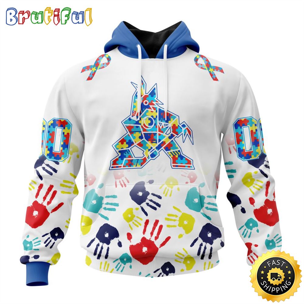 Personalized NHL Arizona Coyotes Autism Awareness Hands Design All Over Print 3D Hoodie Unisex Hoodie 1 h8fn5l