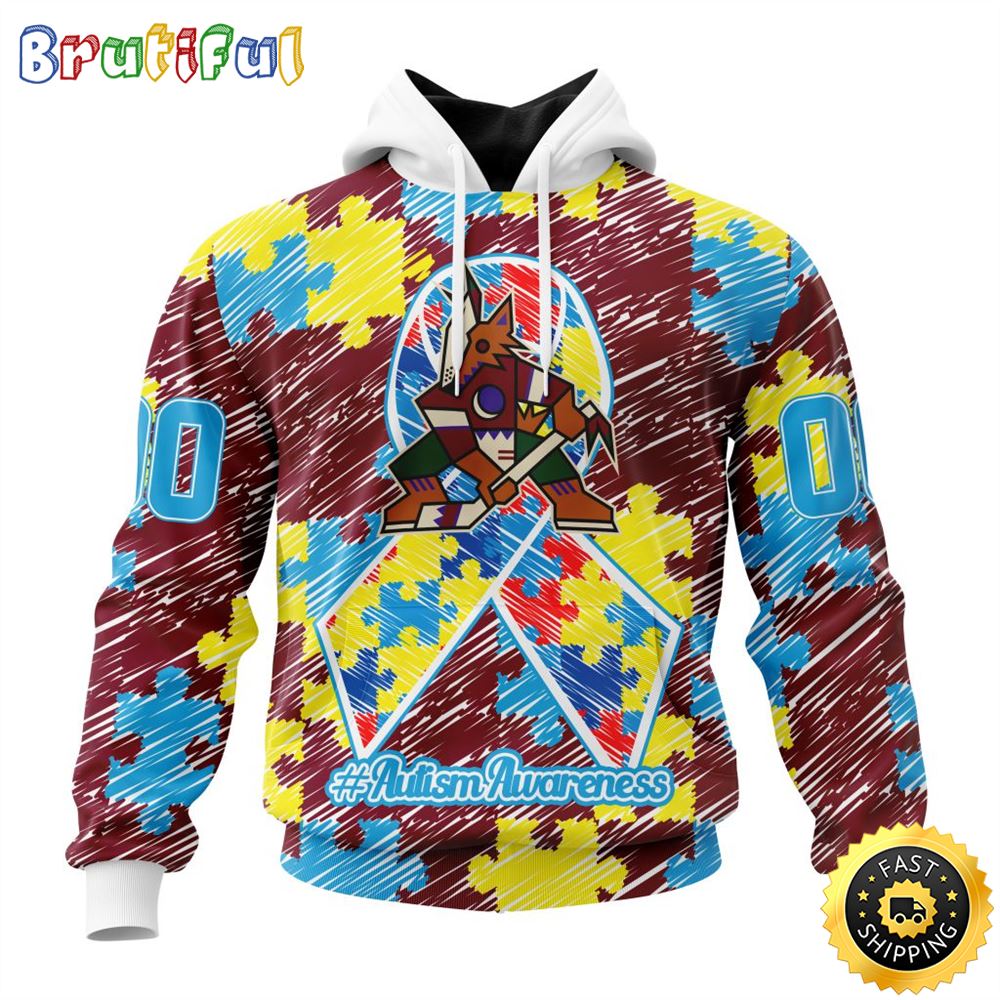 Personalized NHL Arizona Coyotes Special Autism Awareness Month All Over Print 3D Hoodie Unisex Hoodie 1 xa6oqs