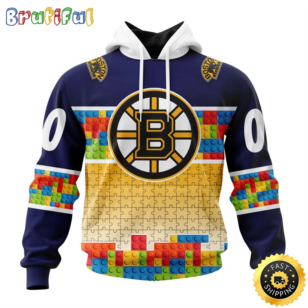 Personalized NHL Boston Bruins All Over Print 3D Hoodie Autism Awareness Design Unisex Hoodie 1 wwgm0l