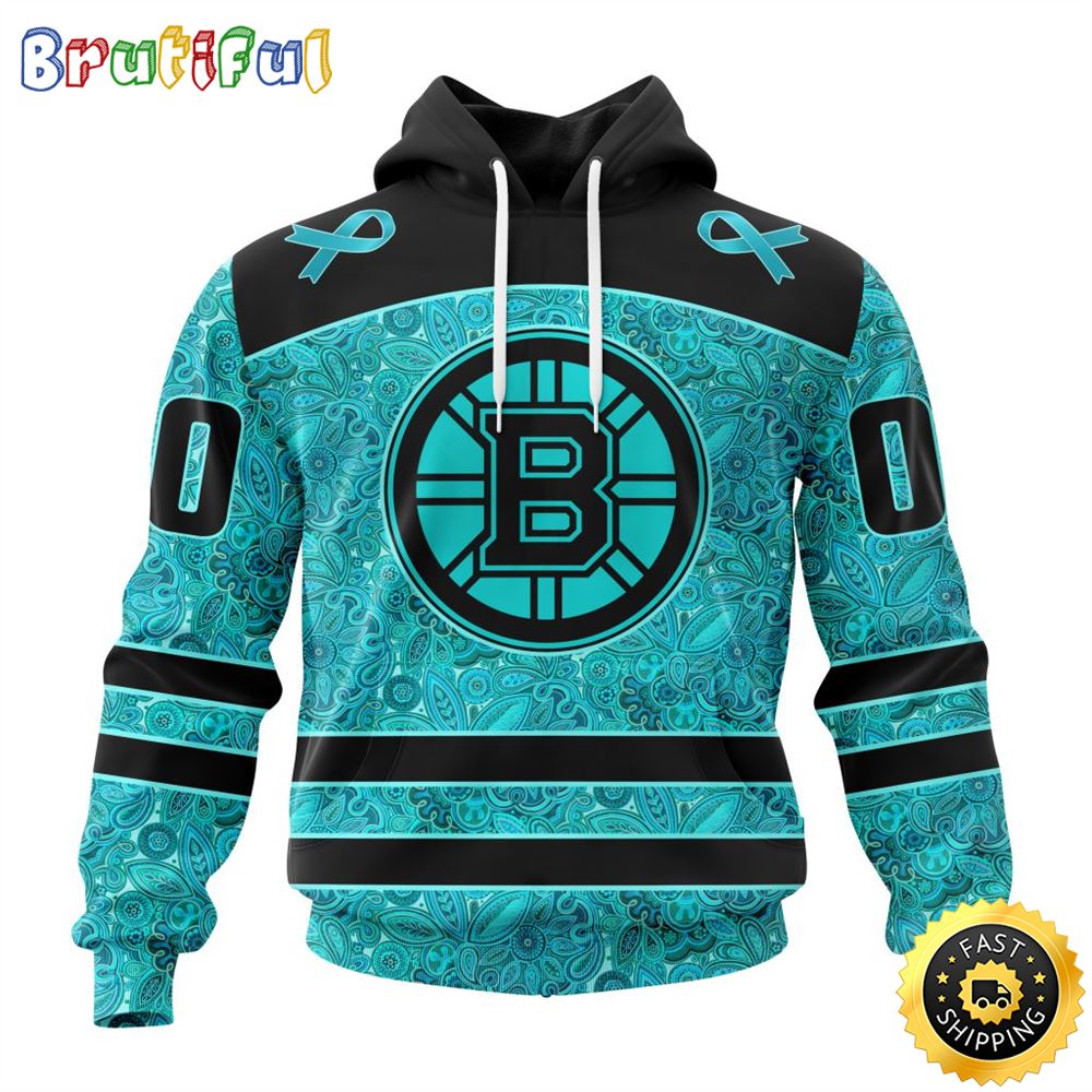 Personalized NHL Boston Bruins All Over Print 3D Hoodie Special Design Fight Ovarian Cancer Gift For Football Fans 1 v9nj5g