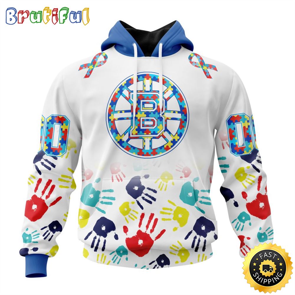 Personalized NHL Boston Bruins Autism Awareness Hands Design All Over Print 3D Hoodie Unisex Hoodie 1 rt7fzu