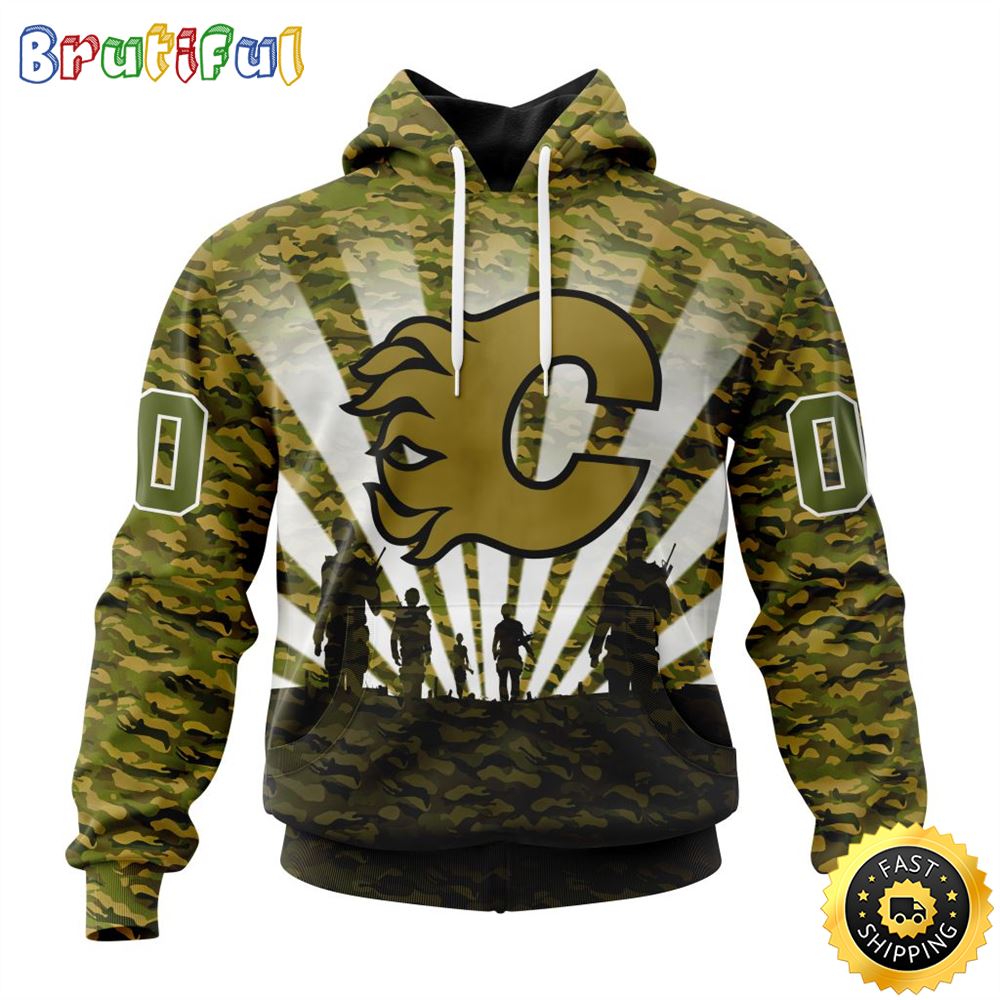 Personalized NHL Calgary Flames All Over Print 3D Hoodie Military Camo Kits For Veterans Day And Rememberance Day 1 a1xwid