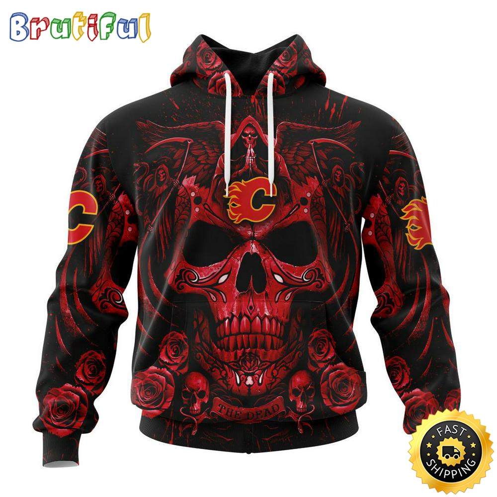 Personalized NHL Calgary Flames Hoodie Special Design With Skull Art All Over Print 3D Hoodie Unisex Tshirt Hoodie 1 y7qn2u