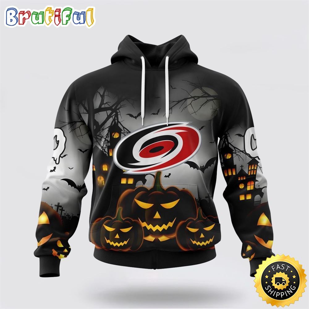 Personalized NHL Carolina Hurricanes All Over Print 3D Hoodie Special Design Pumpkins For Halloween 1 o19u6p