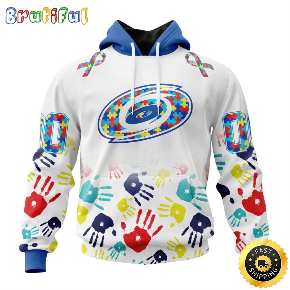 Personalized NHL Carolina Hurricanes Autism Awareness Hands Design All Over Print 3D Hoodie Unisex Hoodie 1 n0oz45