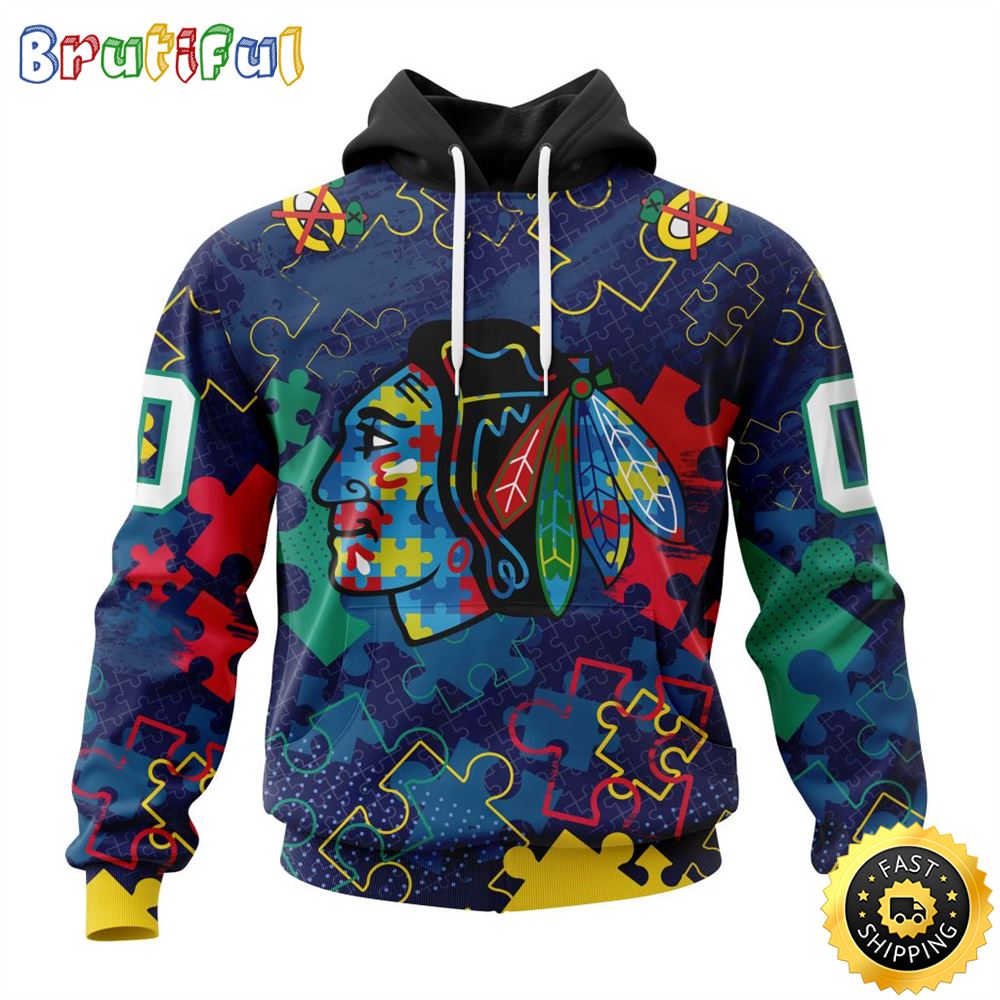 Personalized NHL Chicago BlackHawks Specialized Fearless Against Autism All Over Print 3D Hoodie Unisex Hoodie 1 pox95v