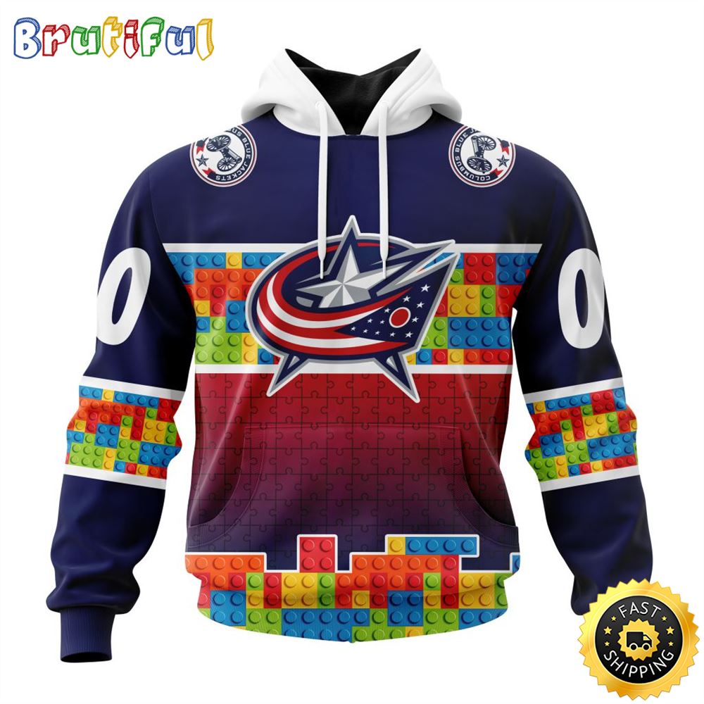 Personalized NHL Columbus Blue Jackets All Over Print 3D Hoodie Autism Awareness Design Unisex Hoodie 1 onrmzy