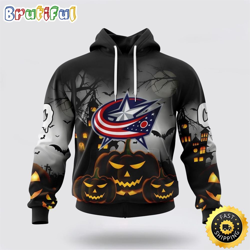 Personalized NHL Columbus Blue Jackets All Over Print 3D Hoodie Special Design Pumpkins For Halloween 1 eazzmj