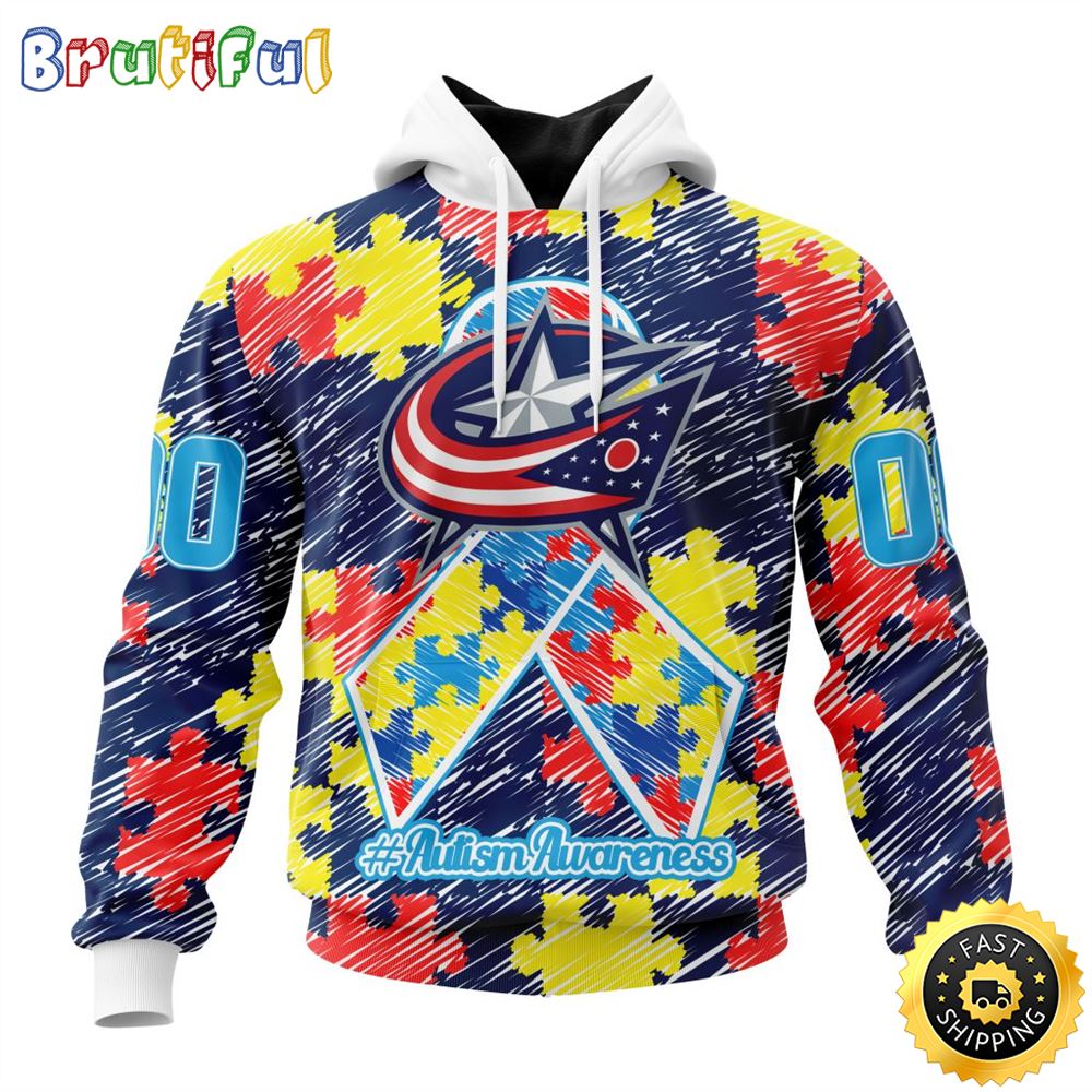 Personalized NHL Columbus Blue Jackets Special Autism Awareness Month All Over Print 3D Hoodie Unisex Hoodie 1 lnwnpa