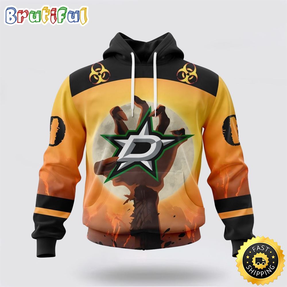 Personalized NHL Dallas Stars All Over Print 3D Hoodie Special Zombie Design For Halloween 1 ebwyoy