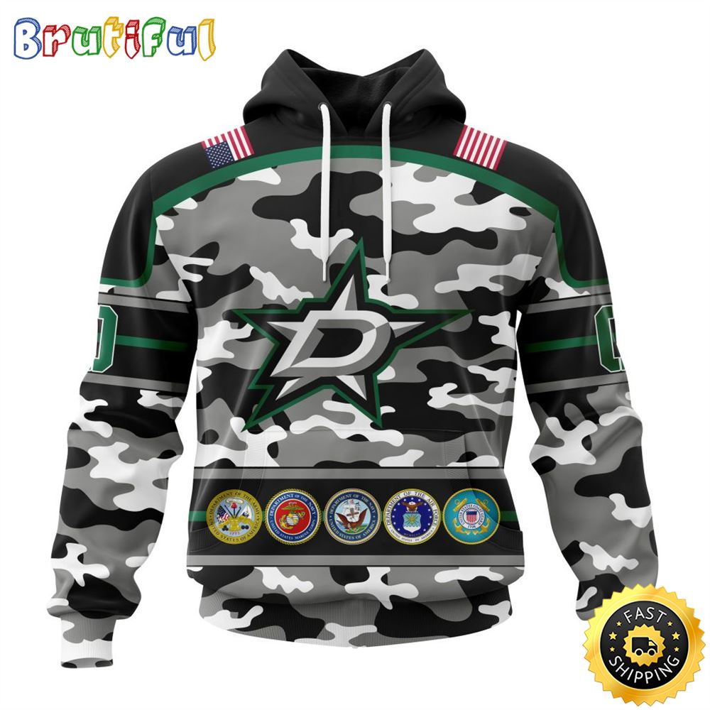 Personalized NHL Dallas Stars With Camo Team Color And Military Force Logo All Over Print 3D Hoodie Unisex Hoodie Tshirt Sweatshirt 1 kzgydq
