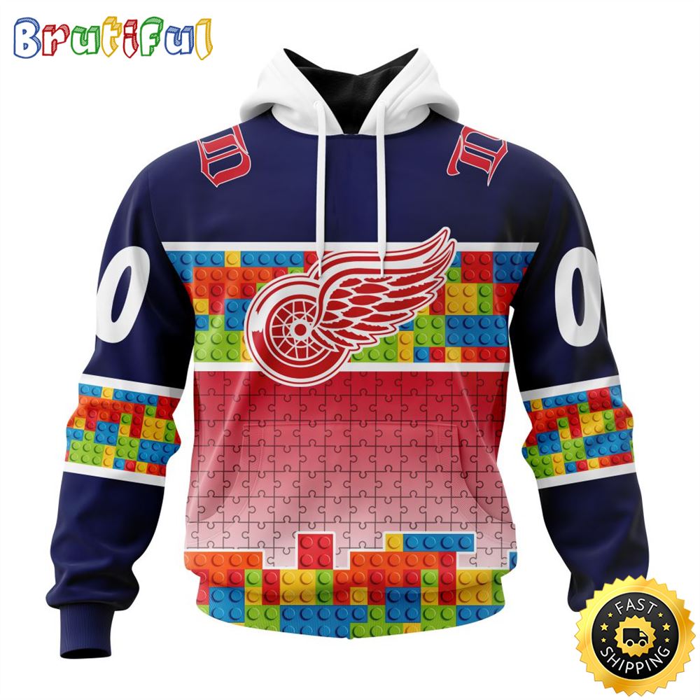 Personalized NHL Detroit Red Wings All Over Print 3D Hoodie Autism Awareness Design Unisex Hoodie 1 a291wt