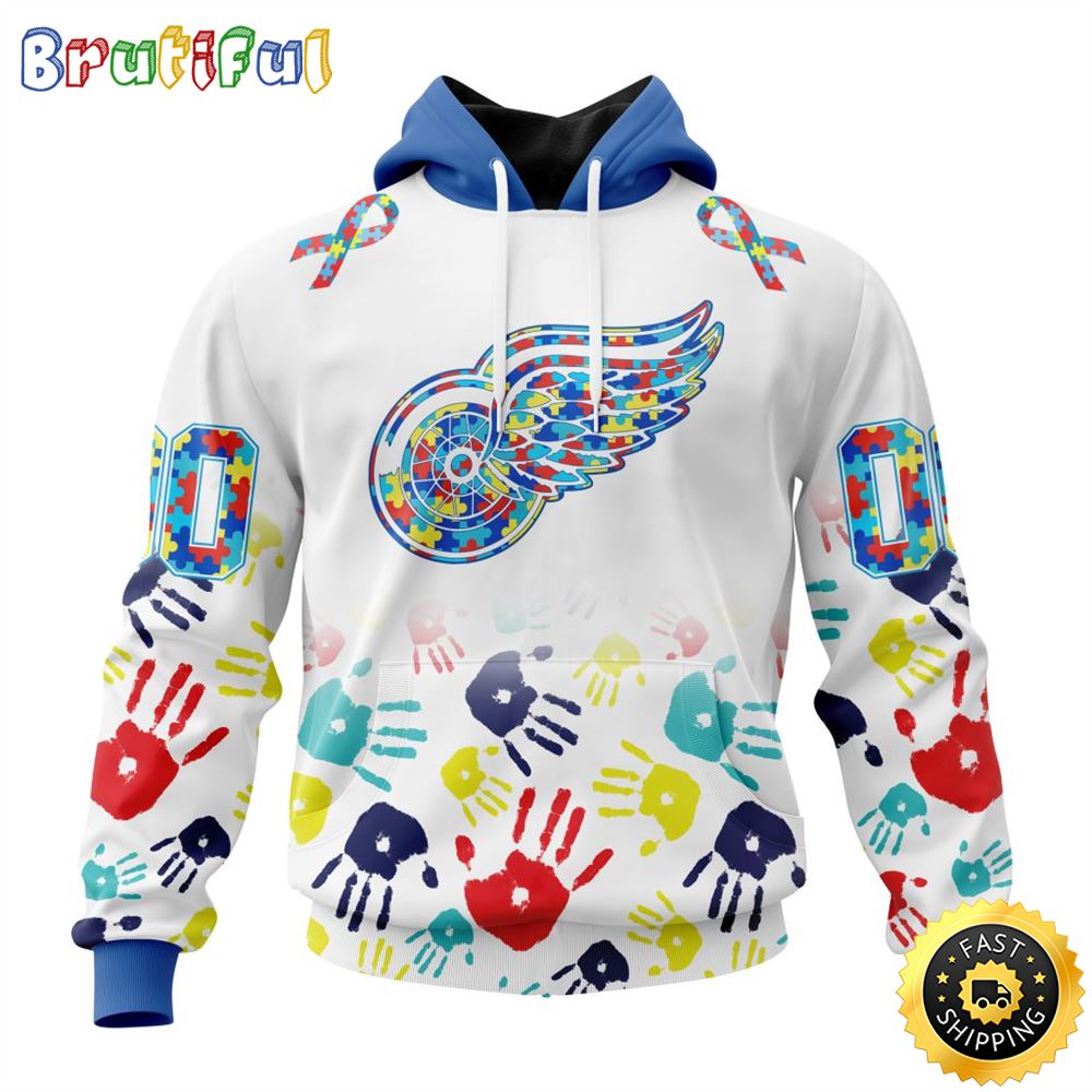 Personalized NHL Detroit Red Wings Autism Awareness Hands Design All Over Print 3D Hoodie Unisex Hoodie 1 tzzjv3