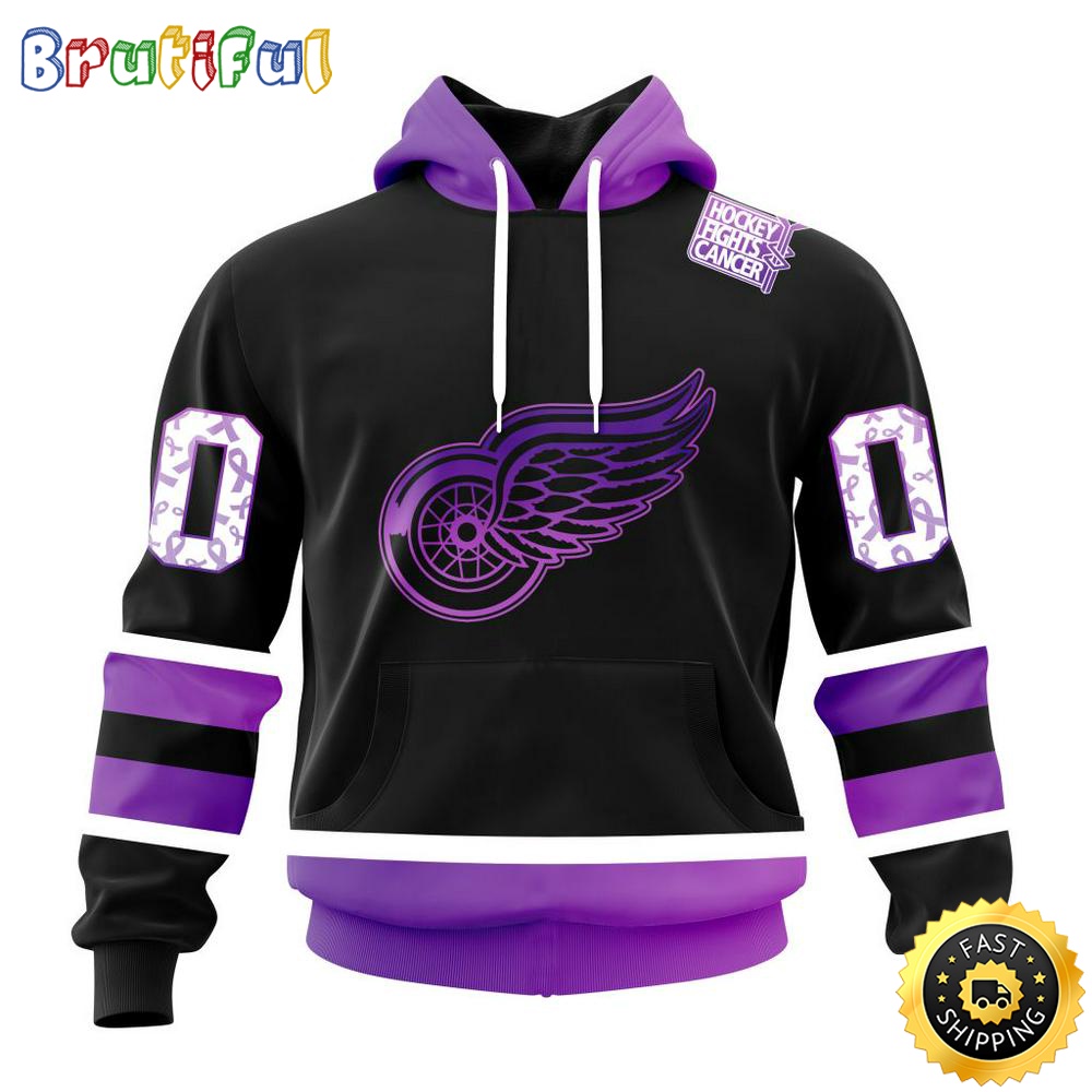 Personalized NHL Detroit Red Wings Hoodie Special Black Hockey Fights Cancer All Over Print 3D Hoodie Unisex Hoodie 1 zzsdei
