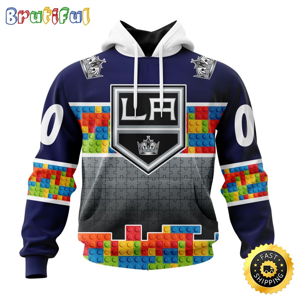 Personalized NHL Los Angeles Kings All Over Print 3D Hoodie Autism Awareness Design Unisex Hoodie 1 xeijkb