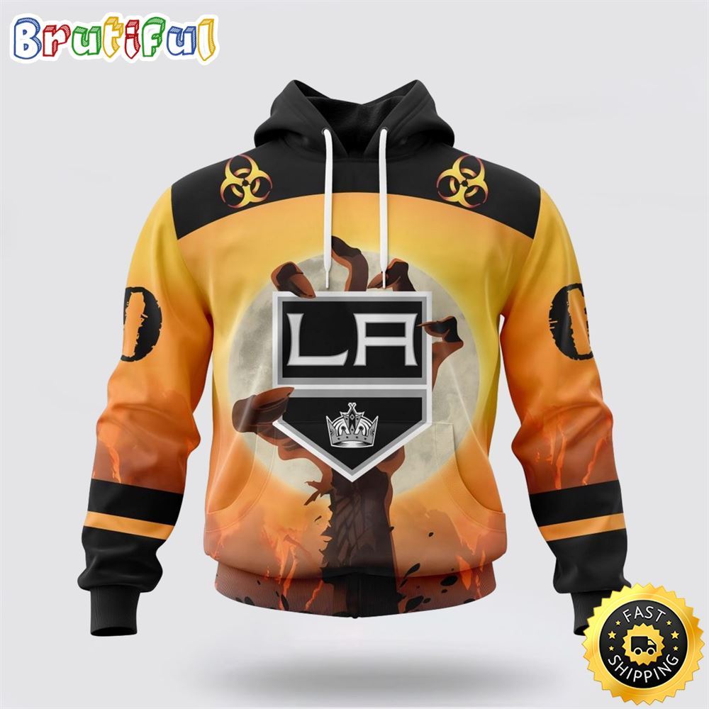 Personalized NHL Los Angeles Kings All Over Print 3D Hoodie Special Zombie Design For Halloween 1 n2qhfg