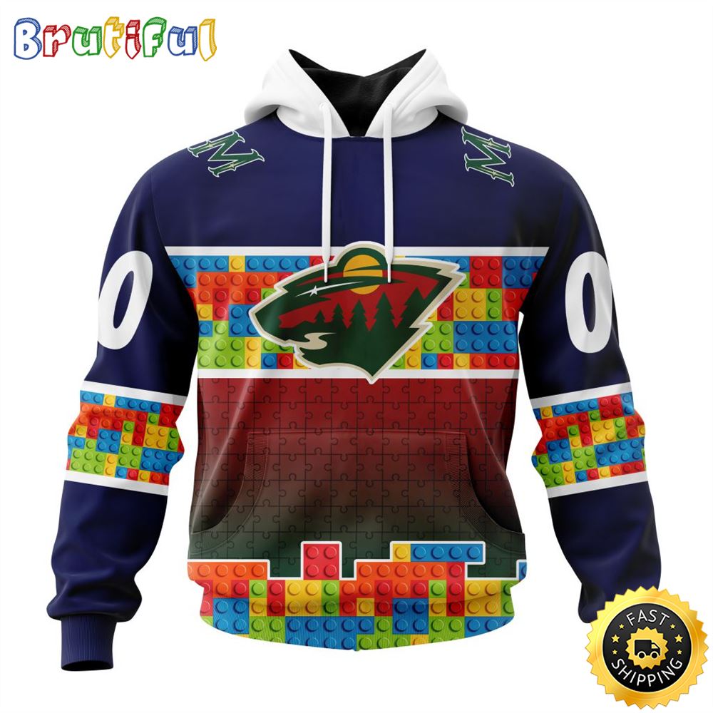 Personalized NHL Minnesota Wild All Over Print 3D Hoodie Autism Awareness Design Unisex Hoodie 1 ioka9z