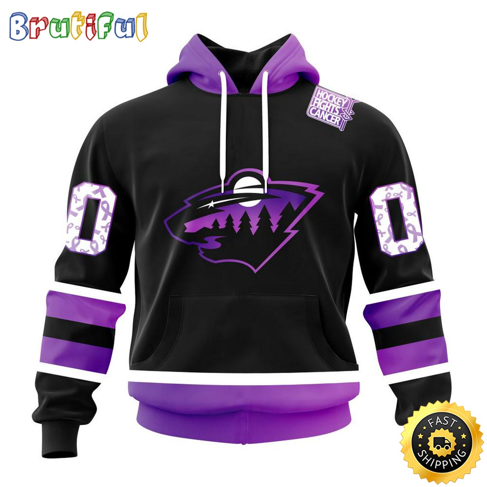 Personalized NHL Minnesota Wild Hoodie Special Black Hockey Fights Cancer All Over Print 3D Hoodie Unisex Hoodie 1 ytyqbr