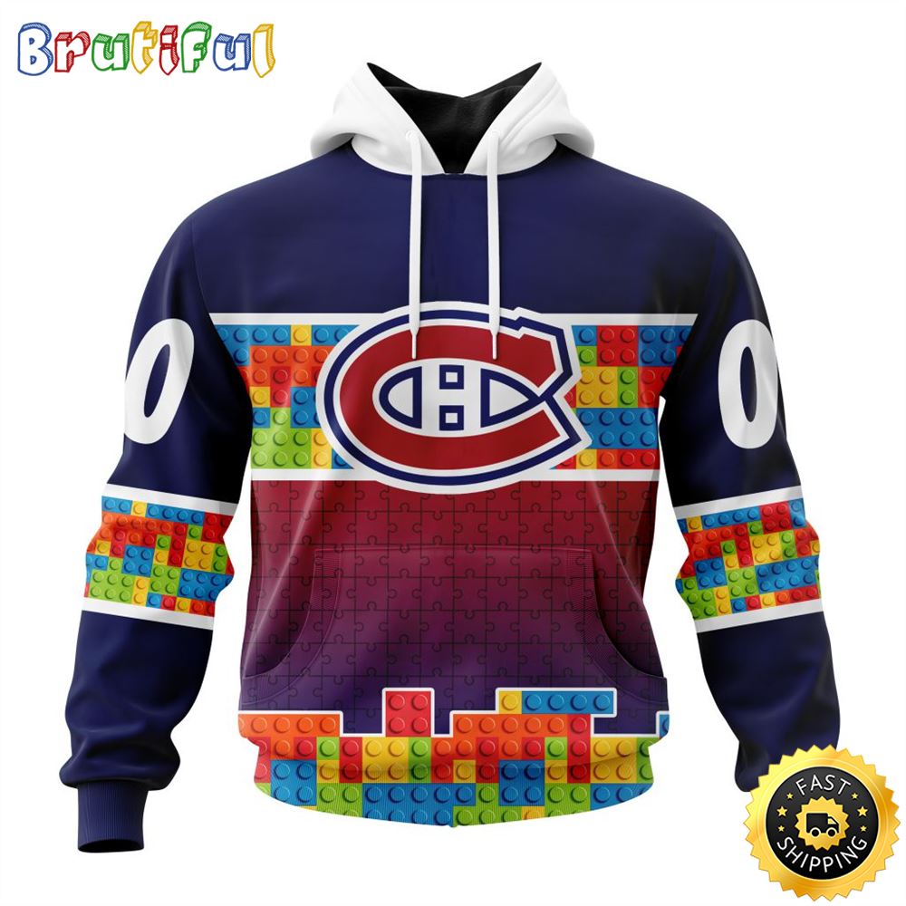 Personalized NHL Montreal Canadiens All Over Print 3D Hoodie Autism Awareness Design Unisex Hoodie 1 jtztzq