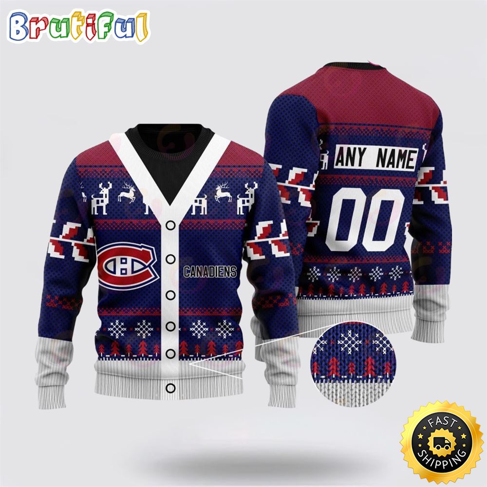 Personalized NHL Montreal Canadiens Elk Pattern Ugly Christmas Sweater Perfect Gift For Football Fans 1 cko8sm