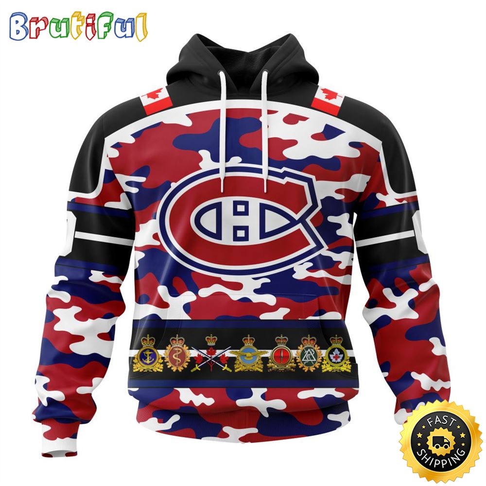 Personalized NHL Montreal Canadiens With Camo Team Color And Military Force Logo All Over Print 3D Hoodie Unisex Hoodie Tshirt Sweatshirt 1 l6ell0