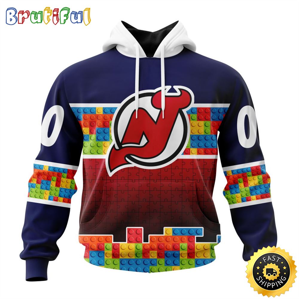 Personalized NHL New Jersey Devils All Over Print 3D Hoodie Autism Awareness Design Unisex Hoodie 1 hlz0tb