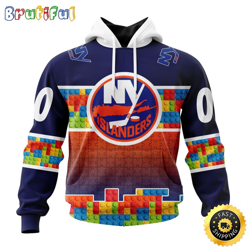 Personalized NHL New York Islanders All Over Print 3D Hoodie Autism Awareness Design Unisex Hoodie 1 mwv3uv