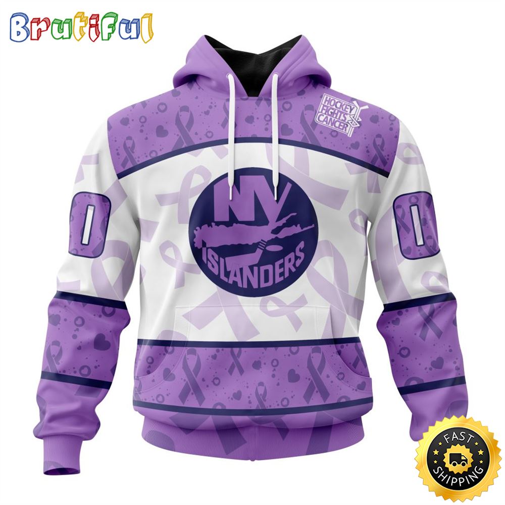 Personalized NHL New York Islanders Special Lavender Hockey Fights Cancer All Over Print 3D Hoodie Unisex Hoodie Tshirt Sweatshirt 1 otqar9