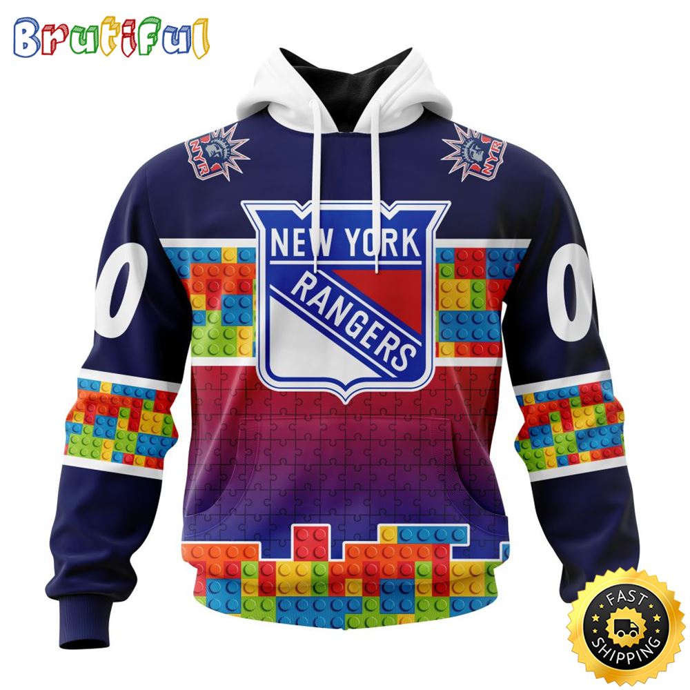 Personalized NHL New York Rangers All Over Print 3D Hoodie Autism Awareness Design Unisex Hoodie 1 ug6thm