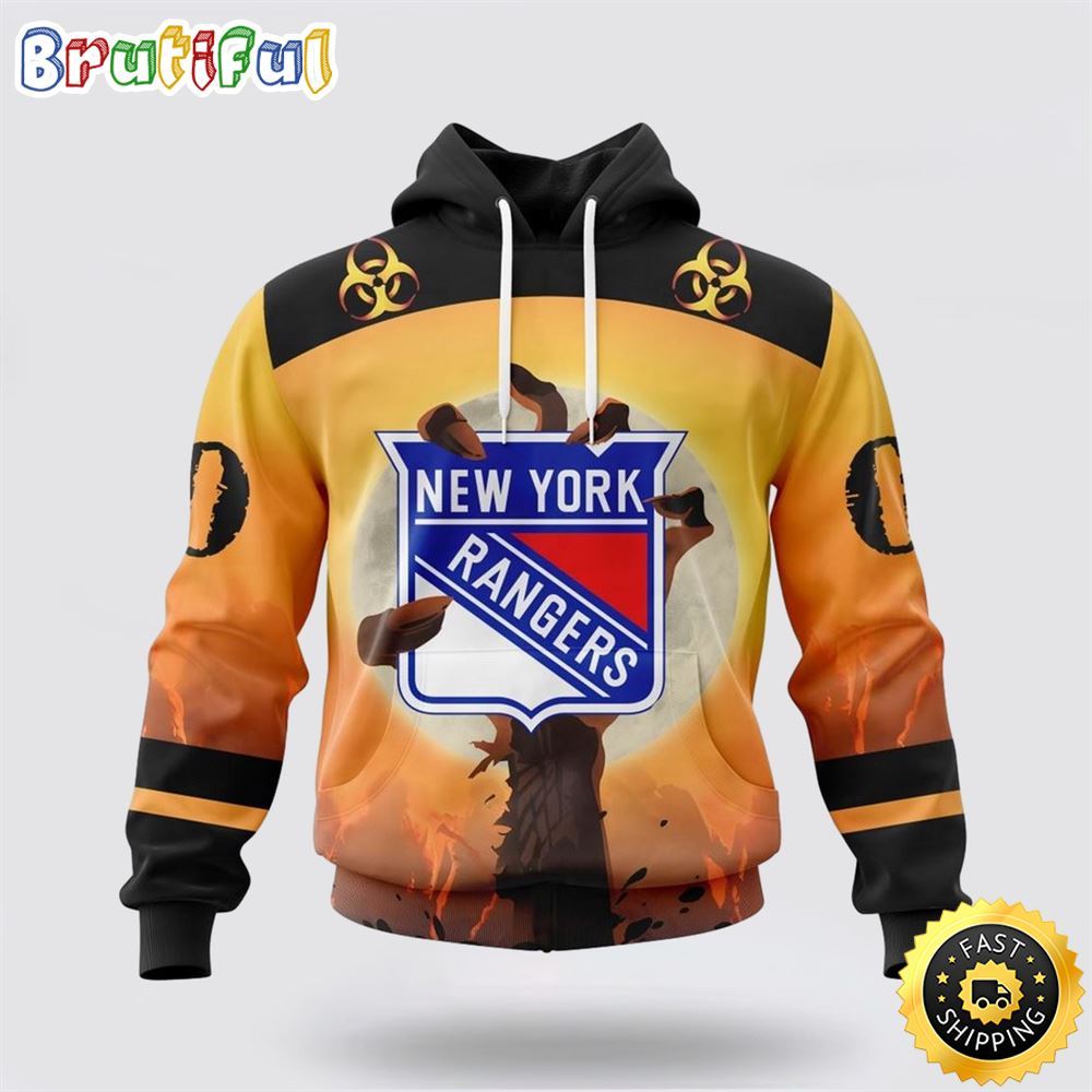 Personalized NHL New York Rangers All Over Print 3D Hoodie Special Zombie Design For Halloween 1 k0wcjx
