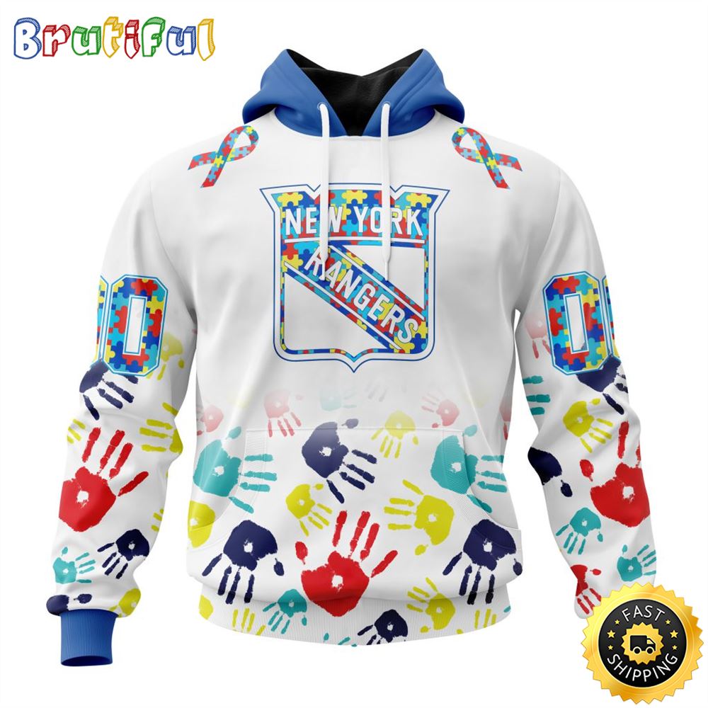 Personalized NHL New York Rangers Autism Awareness Hands Design All Over Print 3D Hoodie Unisex Hoodie 1 scgilo