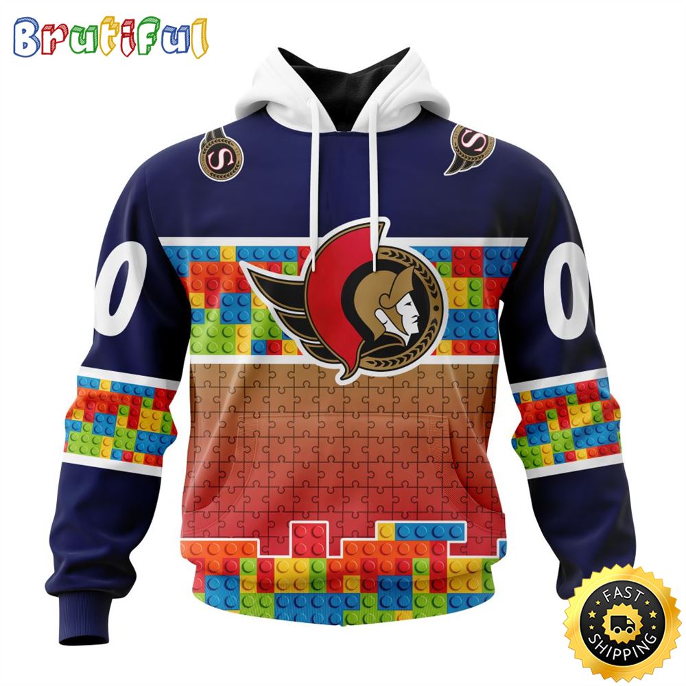 Personalized NHL Ottawa Senators All Over Print 3D Hoodie Autism Awareness Design Unisex Hoodie 1 atolwv