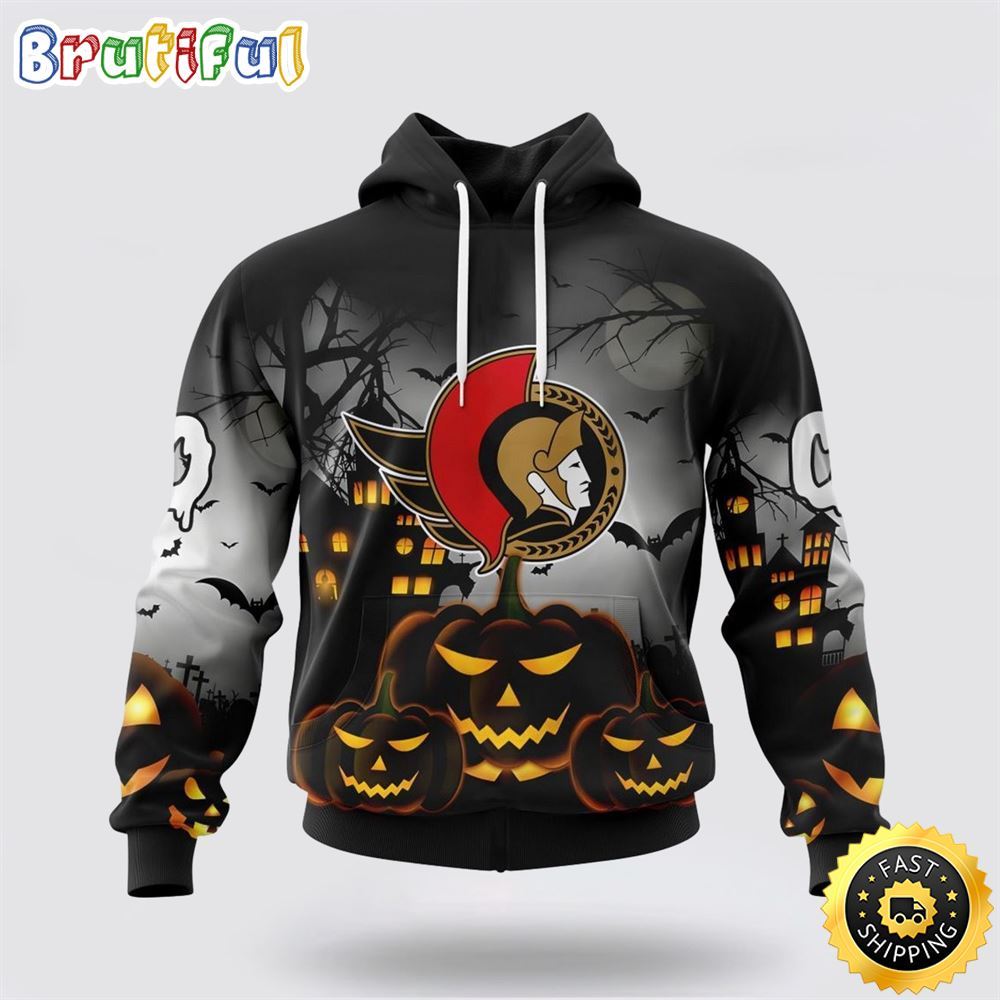 Personalized NHL Ottawa Senators All Over Print 3D Hoodie Special Design Pumpkins For Halloween 1 a9sakb