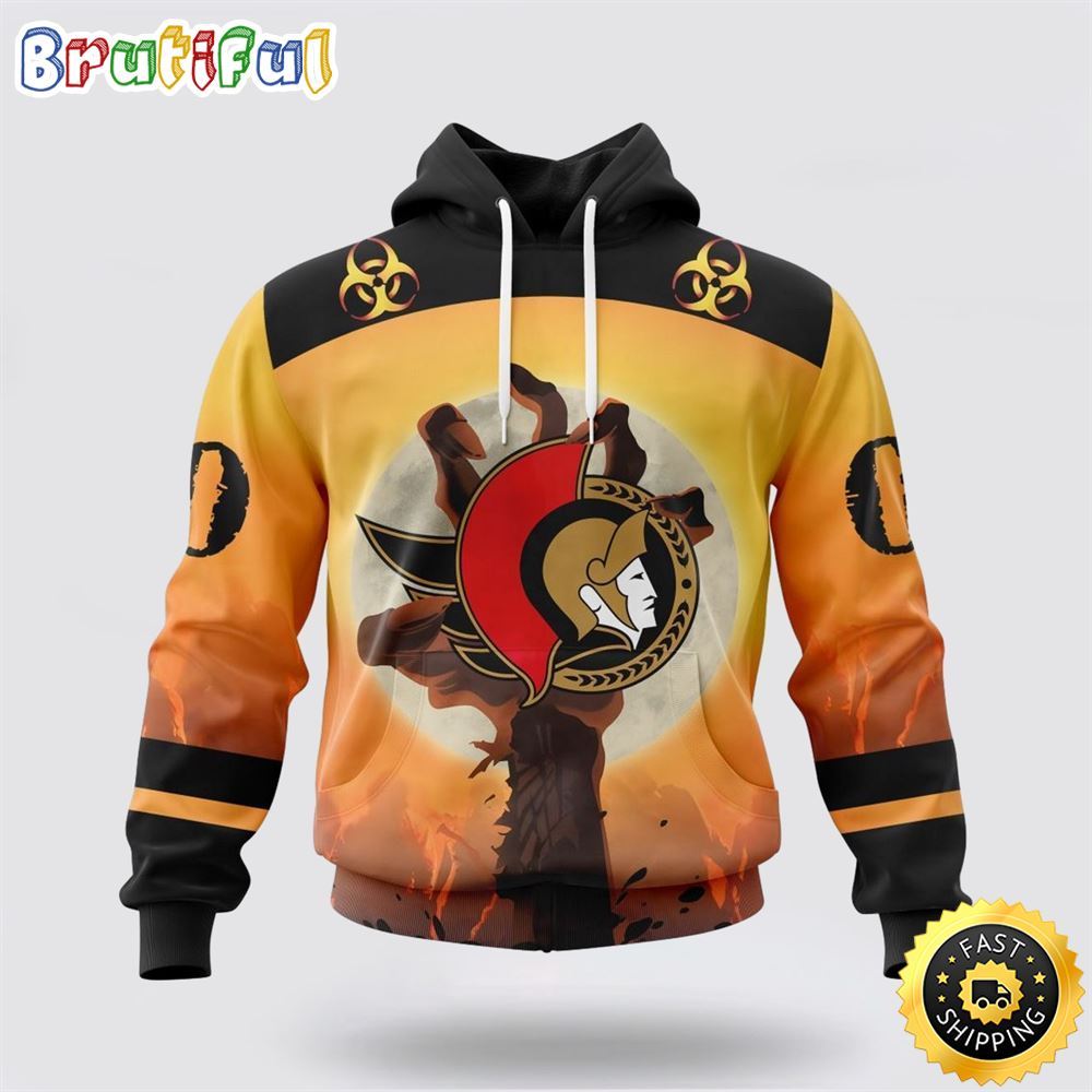 Personalized NHL Ottawa Senators All Over Print 3D Hoodie Special Zombie Design For Halloween 1 gsb8ft