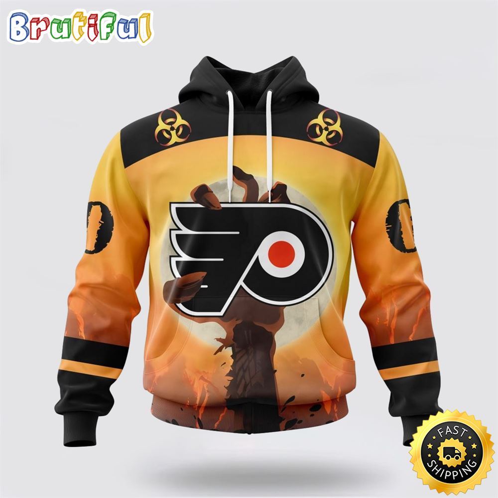 Personalized NHL Philadelphia Flyers All Over Print 3D Hoodie Special Zombie Design For Halloween 1 a3yy8s